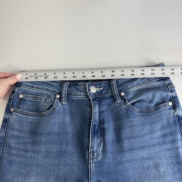 Quince Bella Stretch Straight Jeans Womens 30 Twilight Blue Fray Raw Hem Denim - Picture 8 of 13